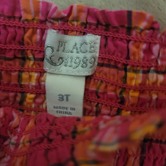 The Children's Place Girl Pink/Orange Plaid Smocked Top Size 3T - Picture 2 of 4